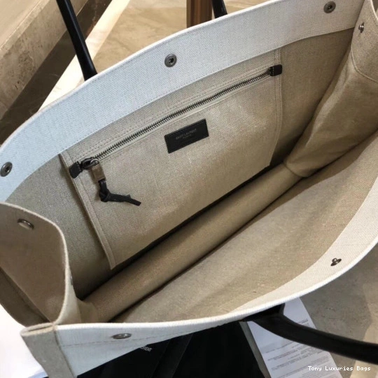 Tony Luxuries RIVE YSL AND BAG LINEN IN LEATHER TOTE GAUCHE 0723